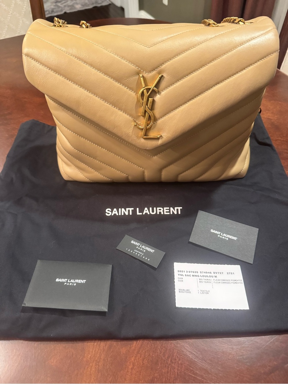 Saint Laurent Beige Chevron Loulou Medium Chain Shoulder Bag - excellent cond! - Picture 4 of 15